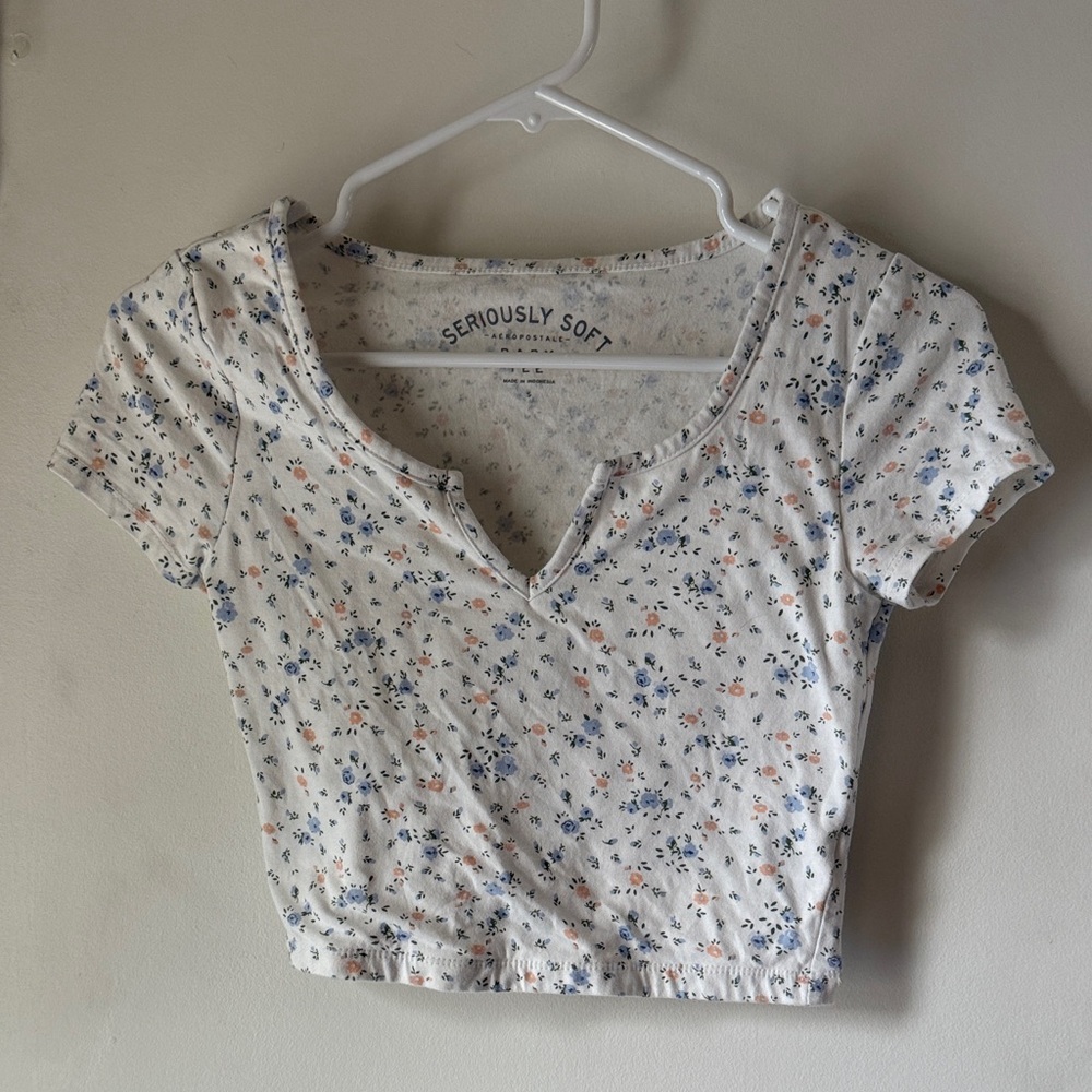 Aeropostale Seriously Soft Floral Crop Top - White Multi